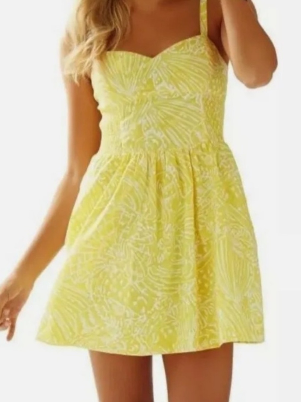 Lilly Pulitzer Christine Dress Sz 2 Yellow Sunglow Fit & Flare Mini W/Pockets - Picture 2 of 13